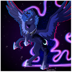 Size: 2049x2049 | Tagged: safe, artist:wolfythewolf555, princess luna, alicorn, pony, chest fluff, digital art, ear fluff, eyes closed, female, mare, rearing, unshorn fetlocks