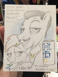 Size: 1024x1365 | Tagged: safe, artist:andypriceart, derpibooru import, rainbow dash, pegasus, pony, andy you magnificent bastard, billy dee williams, colt 45, crossover, lando calrissian, parody, ponified, star wars, traditional art