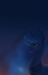 Size: 643x1005 | Tagged: safe, artist:retromirage, princess luna, alicorn, pony, bust, ethereal mane, female, mare, night, portrait, signature, solo, starry mane