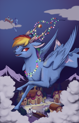 Size: 880x1364 | Tagged: safe, artist:28gooddays, princess luna, rainbow dash, alicorn, deer, pony, reindeer, deerified, horns, new year, rainbow deer, reindeer dash, reindeerified, snowpony, solo, species swap