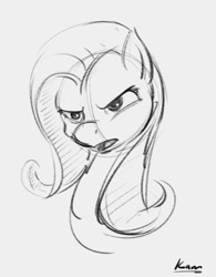 Size: 527x675 | Tagged: safe, artist:kam, fluttershy, pegasus, pony, angry, bust, lineart, sketch