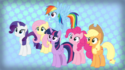 Size: 3200x1800 | Tagged: safe, artist:aethon056, derpibooru import, applejack, fluttershy, pinkie pie, rainbow dash, rarity, twilight sparkle, twilight sparkle (alicorn), alicorn, earth pony, pegasus, pony, unicorn, female, group shot, happy, mane six, mare, smiling, vector, wallpaper