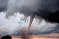 Size: 640x424 | Tagged: safe, rainbow dash, flying, irl, photo, ponies in real life, solo, tornado