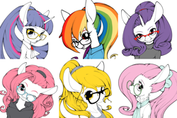 Size: 3000x2000 | Tagged: safe, artist:unousaya, derpibooru import, applejack, fluttershy, pinkie pie, rainbow dash, rarity, twilight sparkle, earth pony, pegasus, pony, unicorn, glasses, mane six