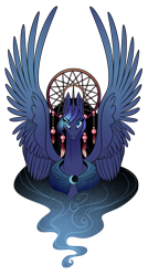 Size: 1230x2300 | Tagged: safe, artist:28gooddays, princess luna, alicorn, pony, bust, dreamcatcher, female, mare, portrait, simple background, solo, spread wings, transparent background, wings