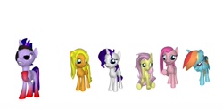 Size: 1858x914 | Tagged: safe, derpibooru import, applejack, fluttershy, pinkie pie, rainbow dash, rarity, twilight sparkle, earth pony, pegasus, pony, unicorn, 3d, alternate hairstyle, mane six