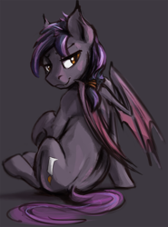 Size: 1336x1803 | Tagged: safe, artist:kam, oc, oc:dusk warden, bat pony, bat pony oc, cutie mark, looking back, ponytail, wings