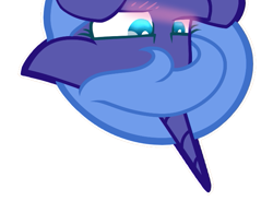 Size: 681x500 | Tagged: safe, artist:mcwolfity, princess luna, alicorn, pony, blushing, eye clipping through hair, female, filly, simple background, solo, transparent background, upside down, woona, younger