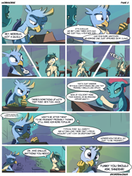 Size: 1800x2400 | Tagged: safe, artist:kam, gallus, ocellus, sandbar, changedling, changeling, earth pony, griffon, pony, comic:workhorse, adorkable, clumsy, comic, cute, dialogue, dork, gallabetes, gallbar, gay, male, sandabetes, shipping, speech bubble