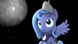 Size: 1920x1080 | Tagged: safe, artist:spinostud, princess luna, alicorn, pony, 3d, cartographer's cap, female, filly, hat, moon, source filmmaker, woona, younger