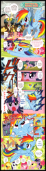 Size: 898x3340 | Tagged: safe, artist:akira himekawa, derpibooru import, applejack, discord, fluttershy, pinkie pie, rainbow dash, rarity, twilight sparkle, earth pony, pegasus, pony, unicorn, comic, crash, cute, faceplant, golden oaks library, lightning, mane six, manga, official, sparkles, stormcloud, translation