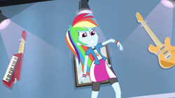 Size: 1280x720 | Tagged: safe, derpibooru import, screencap, rainbow dash, equestria girls, guitar centered, rainbow rocks, animation error, electric guitar, guitar, keytar, musical instrument, solo