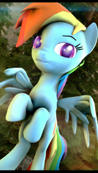 Size: 1080x1920 | Tagged: safe, artist:alcohors, derpibooru import, rainbow dash, pegasus, pony, 3d, glowing eyes, rearing, solo, source filmmaker