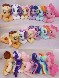 Size: 1280x1689 | Tagged: safe, artist:sewyouplushiethings, derpibooru import, applejack, fluttershy, pinkie pie, rainbow dash, rarity, twilight sparkle, twilight sparkle (alicorn), alicorn, pony, beanie (plushie), cute, dashabetes, diapinkes, female, irl, jackabetes, mane six, mare, photo, plushie, prone, raribetes, shyabetes, twiabetes