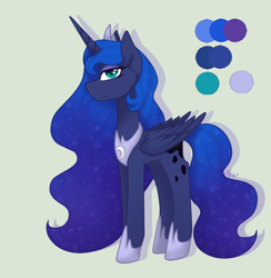 Size: 1200x1228 | Tagged: safe, artist:brendalobinha, princess luna, alicorn, pony, crown, female, gray background, jewelry, looking at you, mare, reference sheet, regalia, simple background, solo