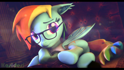 Size: 1920x1080 | Tagged: safe, artist:alcohors, derpibooru import, rainbow dash, bat pony, pony, 3d, glasses, race swap, solo