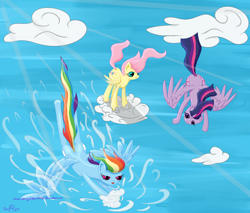 Size: 2000x1703 | Tagged: safe, artist:ponyofdarkness, fluttershy, rainbow dash, twilight sparkle, twilight sparkle (alicorn), alicorn, pegasus, pony, female, flying, group, mare