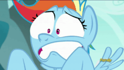 Size: 850x478 | Tagged: safe, derpibooru import, screencap, rainbow dash, pegasus, pony, no second prances, animated, discovery family logo, faic, out of context, solo
