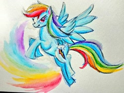 Size: 1024x768 | Tagged: safe, artist:bunmaru, derpibooru import, rainbow dash, pegasus, pony, solo, traditional art