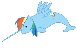 Size: 958x659 | Tagged: safe, artist:drakonslair, rainbow dash, narwhal, solo, species swap