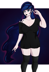 Size: 1300x1920 | Tagged: safe, artist:nathayro37, princess luna, human, cutie mark on human, female, humanized, lipstick, solo