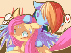 Size: 640x480 | Tagged: safe, artist:loyaldis, fluttershy, rainbow dash, pegasus, pony, ear bite, female, flutterdash, heart, lesbian, shipping