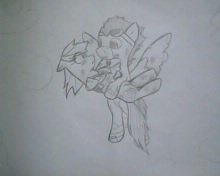 Size: 220x176 | Tagged: safe, artist:carlamarinho, rainbow dash, soarin', pegasus, pony, female, lowres, male, shipping, sketch, soarindash, straight, traditional art