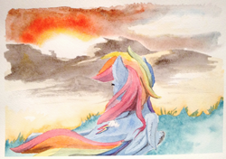 Size: 1474x1039 | Tagged: safe, artist:ruby, rainbow dash, pegasus, pony, solo, traditional art, watercolor painting