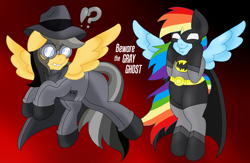 Size: 2043x1332 | Tagged: safe, artist:blackbewhite2k7, daring do, rainbow dash, pegasus, pony, batman, batman the animated series, batmare, beware the gray ghost, crossover, dc comics, gray ghost, parody, so awesome, the gray ghost, title card