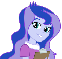 Size: 2772x2634 | Tagged: safe, artist:sketchmcreations, edit, editor:slayerbvc, princess luna, vice principal luna, a banner day, equestria girls, friendship games, clipboard, cute, female, lunabetes, no makeup edit, simple background, smiling, transparent background, vector, vector edit