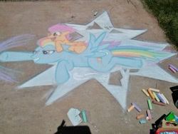 Size: 500x375 | Tagged: safe, rainbow dash, scootaloo, pegasus, pony, chalk, chalk drawing, traditional art