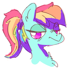 Size: 693x669 | Tagged: safe, artist:nobody, derpibooru import, rainbow dash, pegasus, pony, alternate hairstyle, color porn, eyestrain warning, ponytail, saturated, solo