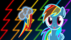 Size: 1920x1080 | Tagged: safe, artist:zantyarz, rainbow dash, pegasus, pony, cutie mark, neon, solo, wallpaper