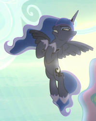 Size: 678x851 | Tagged: safe, screencap, princess luna, alicorn, pony, between dark and dawn, cropped, determined, flying, majestic as fuck, offscreen character, solo focus, spread wings, wings