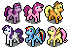 Size: 144x100 | Tagged: safe, artist:allicornuk, derpibooru import, applejack, fluttershy, pinkie pie, rainbow dash, rarity, twilight sparkle, earth pony, pegasus, pony, unicorn, isometric, mane six, pixel art