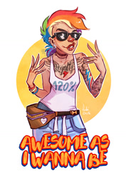 Size: 800x1132 | Tagged: safe, artist:fukari, derpibooru import, rainbow dash, pegasus, pony, awesome as i want to be, sunglasses, tattoo, tumblr nose