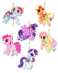 Size: 631x791 | Tagged: safe, artist:angelemlin, derpibooru import, applejack, fluttershy, pinkie pie, rainbow dash, rarity, twilight sparkle, twilight sparkle (alicorn), alicorn, earth pony, pegasus, pony, unicorn, carousel, female, mane six, mare