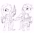 Size: 1500x1440 | Tagged: safe, artist:pak-faace1234, fluttershy, rainbow dash, pegasus, pony, bipedal, g-suit, monochrome