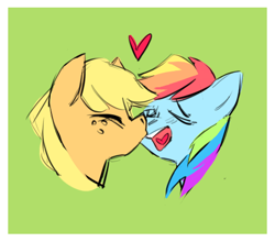 Size: 479x422 | Tagged: safe, artist:feferugee, derpibooru import, applejack, rainbow dash, earth pony, pegasus, pony, appledash, female, kissing, lesbian, shipping