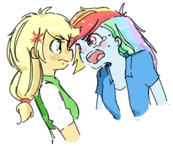 Size: 598x505 | Tagged: safe, artist:feferugee, derpibooru import, applejack, rainbow dash, equestria girls, angry, appledash, crying, female, humanized, lesbian, shipping, yelling