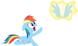 Size: 3575x2125 | Tagged: safe, artist:porygon2z, derpibooru import, rainbow dash, pegasus, pony, floating wings, kneeling, magic, offscreen character, simple background, solo, transparent background, vector, wingless