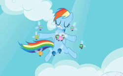 Size: 452x281 | Tagged: safe, screencap, rainbow dash, parasprite, pegasus, pony, swarm of the century, flying, out of context, parasprite bikini