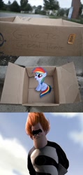 Size: 640x1339 | Tagged: safe, rainbow dash, pegasus, pony, fanfic:my little dashie, dashie meme, evil people finding dash meme, exploitable meme, meme, pixar, syndrome, the incredibles