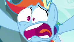 Size: 1280x720 | Tagged: safe, derpibooru import, screencap, rainbow dash, pegasus, pony, no second prances, face, faic, open mouth, rainbow dash is best facemaker, reaction, reaction image, shocked, solo, teeth, tongue out