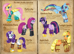 Size: 2336x1696 | Tagged: safe, artist:yuki-orin, derpibooru import, applejack, fluttershy, pinkie pie, rainbow dash, rarity, twilight sparkle, earth pony, pegasus, pony, unicorn, crossover, mane six, oblivion, the elder scrolls