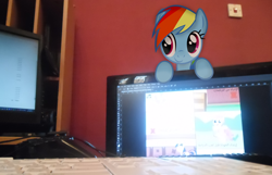 Size: 4320x2784 | Tagged: safe, artist:ahmedooy, artist:craftybrony, rainbow dash, controller, duel, irl, keyboard, monitor, photo, ponies in real life, solo, vector