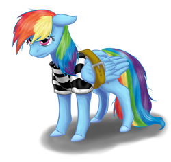 Size: 920x868 | Tagged: safe, artist:brushdrop, rainbow dash, pegasus, pony, bound wings, clothes, prison outfit, prison stripes, prisoner rd, solo