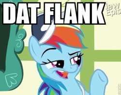 Size: 560x439 | Tagged: safe, rainbow dash, pegasus, pony, flight to the finish, cap, dat butt, hat, image macro, meme, roflbot, solo