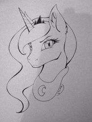 Size: 3120x4160 | Tagged: safe, artist:princesslunka10, princess luna, alicorn, pony, bust, high res, monochrome, portrait, solo, traditional art