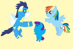 Size: 906x605 | Tagged: safe, artist:hmcvirgo92, rainbow dash, soarin', oc, pegasus, pony, female, male, offspring, parent:rainbow dash, parent:soarin', parents:soarindash, shipping, simple background, soarindash, straight, wonderbolts uniform